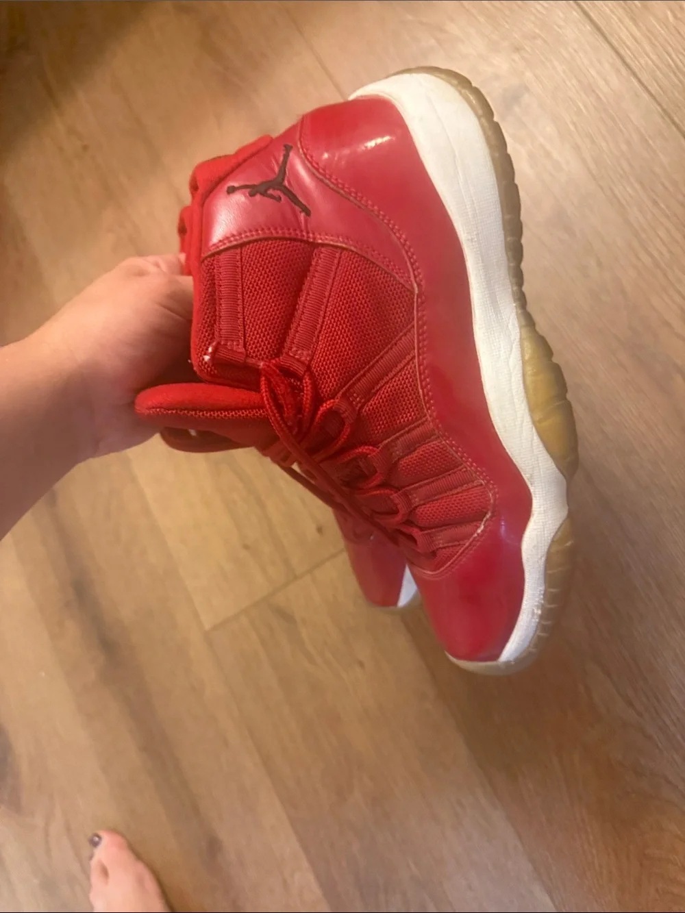 Jordan Retro High-Top Sneaker in Red and White